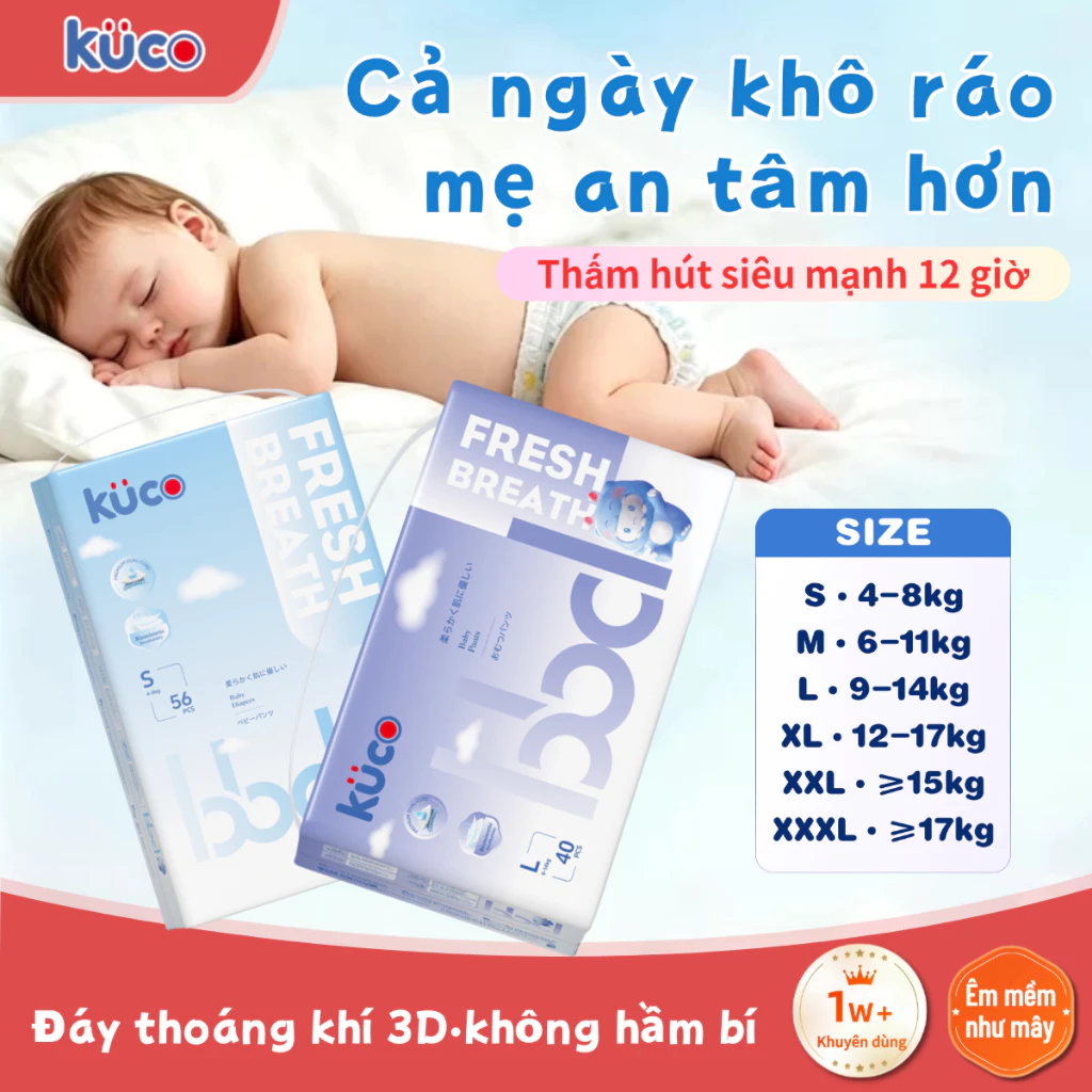 Tã/bỉm quần dán KUCO chống tràn hiệu quả đủ size S/M/L/XL/XXL/XXXL cho bé từ