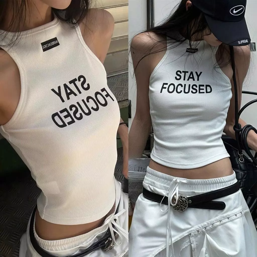 Áo thun sát nách 3 lỗ màu trắng STAY FOCUSED ASN054  - Tiktik
