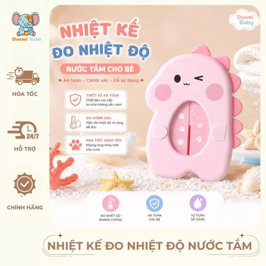 Nhiệt Kế Đo Nhiệt Độ Nước Tắm Thiết Kế An Toàn Họa Tiết Khủng Long Nháy Mắt Doomi Baby - HT785