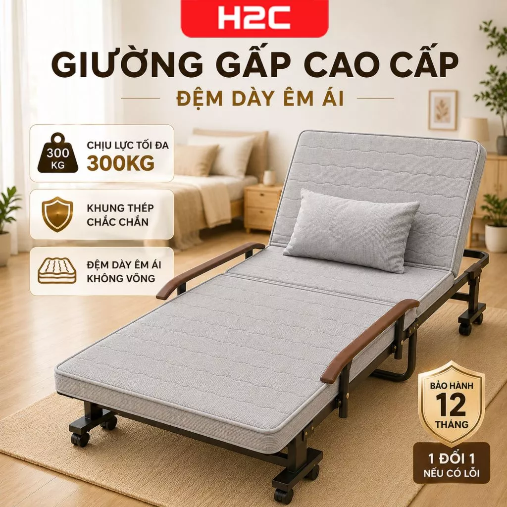 Giường gấp văn phòng siêu cao cấp thiết kế thông minh gập đôi gọn gàng tiện lợi tải trọng lớn