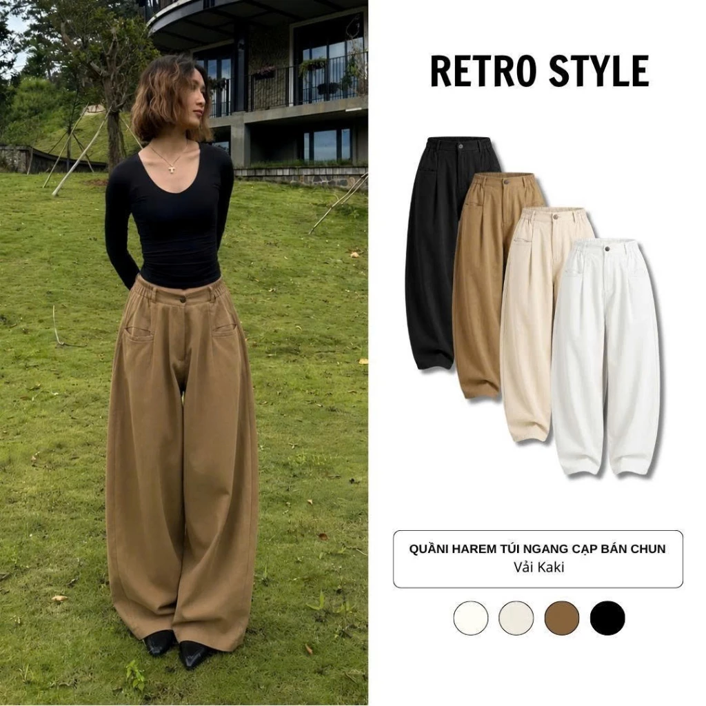 Quần kaki harem túi ngang cạp bán chun siêu dễ mặc siêu hot chuẩn form Đi Học Đi Làm Back To School