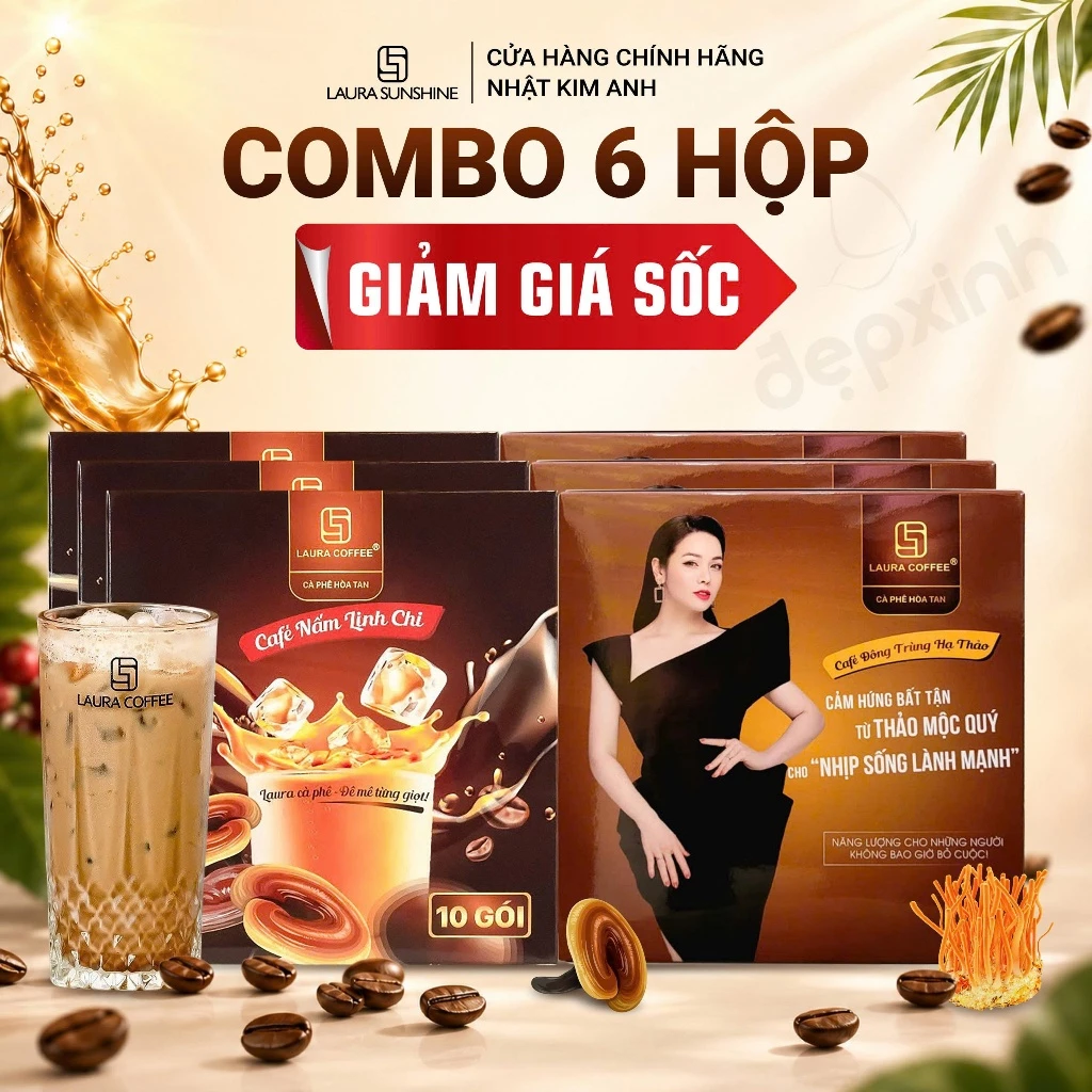 [KOL][GIẢM GIÁ KHÔNG QUÀ] Combo 6 Hộp Cà phê hòa tan Laura Coffee Nhật Kim Anh (6 hộp x10 gói)