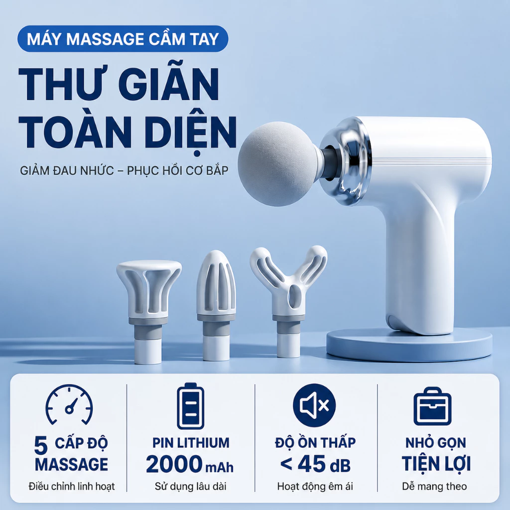 (Mẫu Mới) Máy massage cầm tay 4 đầu 6 chế độ trị nhức mỏi vai gáy, đau giãn cơ