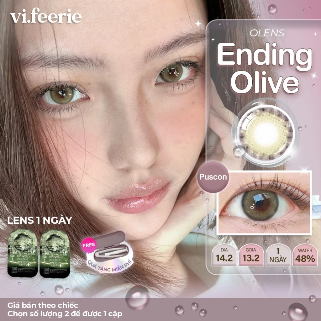 (OLENS) Kính áp tròng (lens) trong trẻo áp tròng 1 ngày ENDING OLIVE -  Vi Feerie Lens