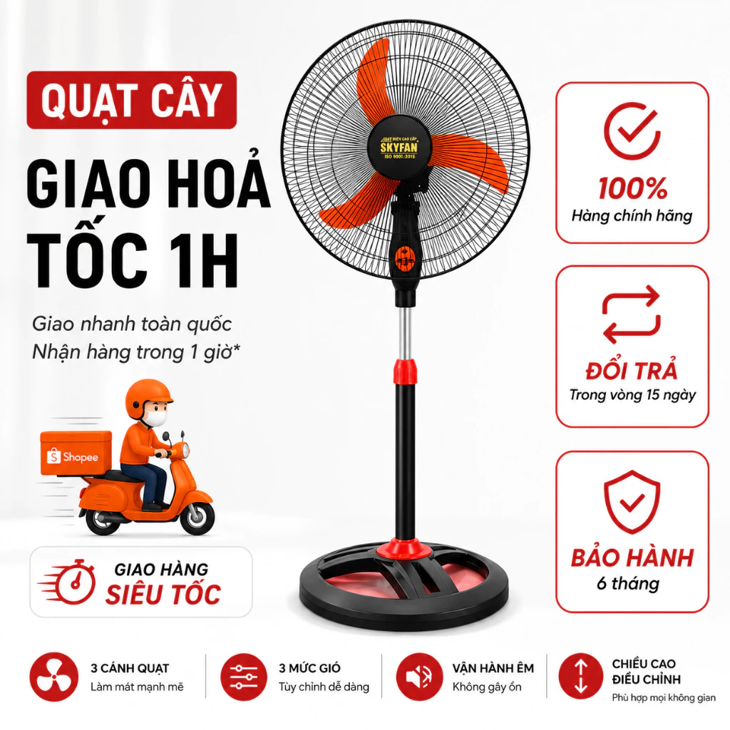 QUẠT CÂY CÔNG NGHIỆP CỠ LỚN ĐIỆN CƠ 220v - bảo hành 12 tháng