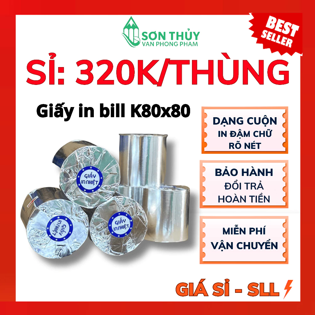 [XẢ KHO] THÙNG 50 CUỘN GIẤY IN BILL K80x80 - GIẤY IN HÓA ĐƠN 80MM / GIẤY IN NHIỆT K80