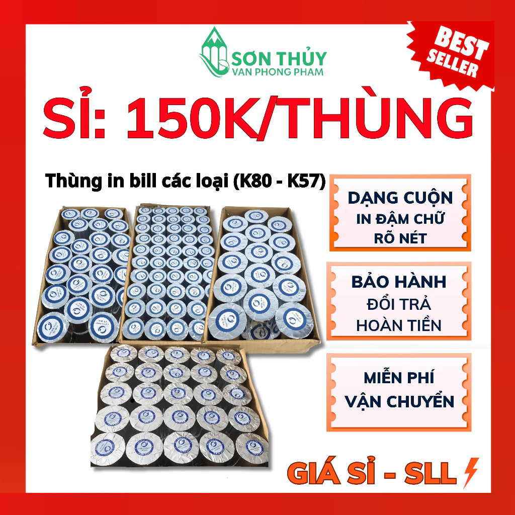 [THANH LÝ GIÁ VỐN] THÙNG GIẤY IN BILL K80x45, K80x80, K57x38, GIẤY IN MÁY POS, Giấy in Hóa Đơn 80mm, 57mm, Giấy in Nhiệt