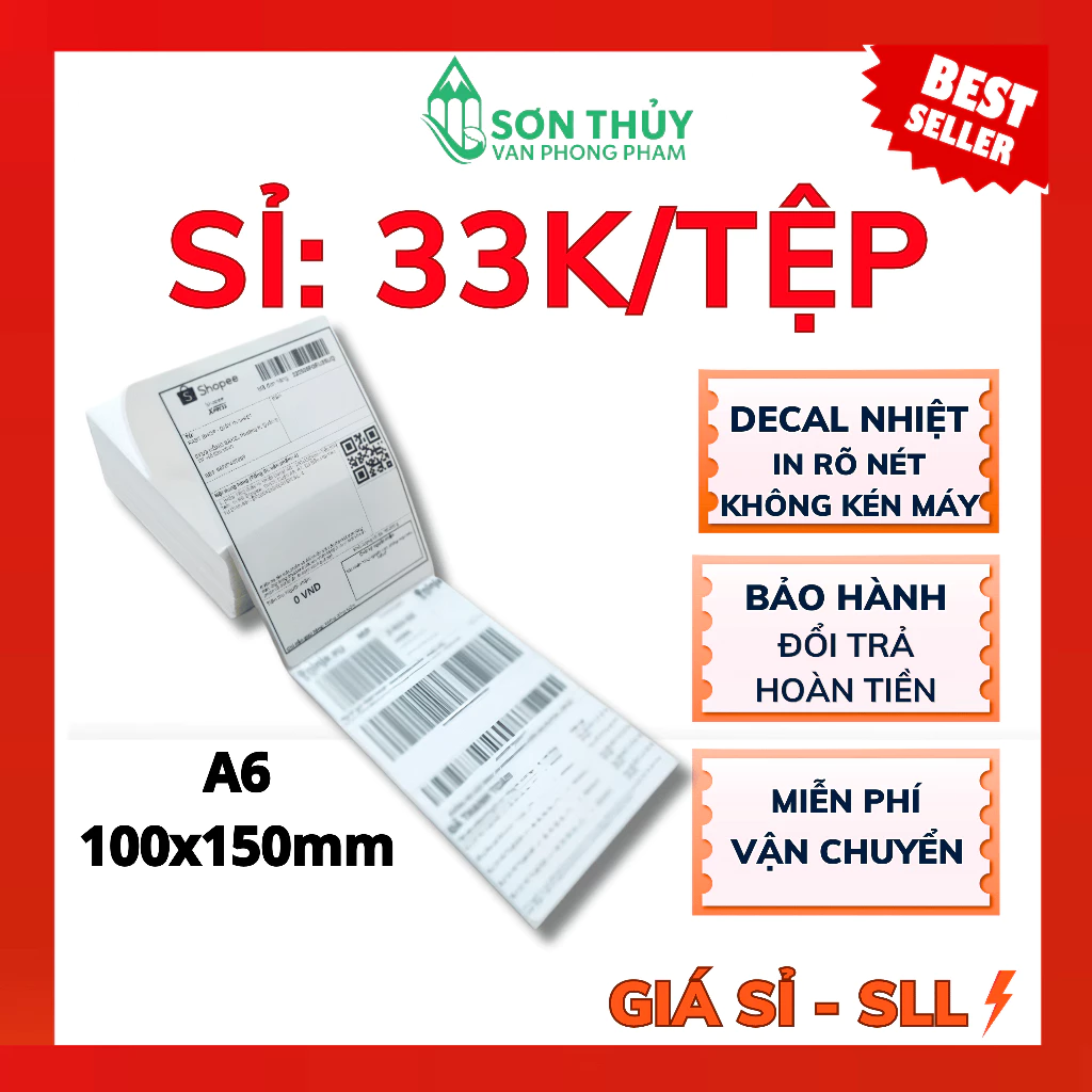 [XẢ KHO] GIẤY IN NHIỆT DECAL A6 - 100x150mm - Tệp A6, In Bill Shopee, TMĐT, Cuộn A6, A7, Tem Trà Sữa, Có Lớp Keo Lột Dán
