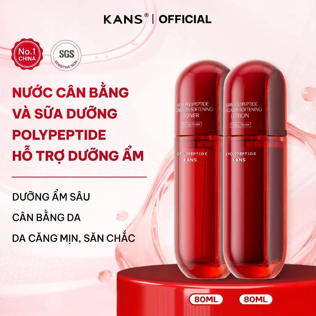 KANS Combo Dưỡng Ẩm Toner - Lotion giúp Làm Mờ Nếp Nhăn, Làm Sáng Da, Chống Lão Hóa Polypeptide Collagen 80mlx2