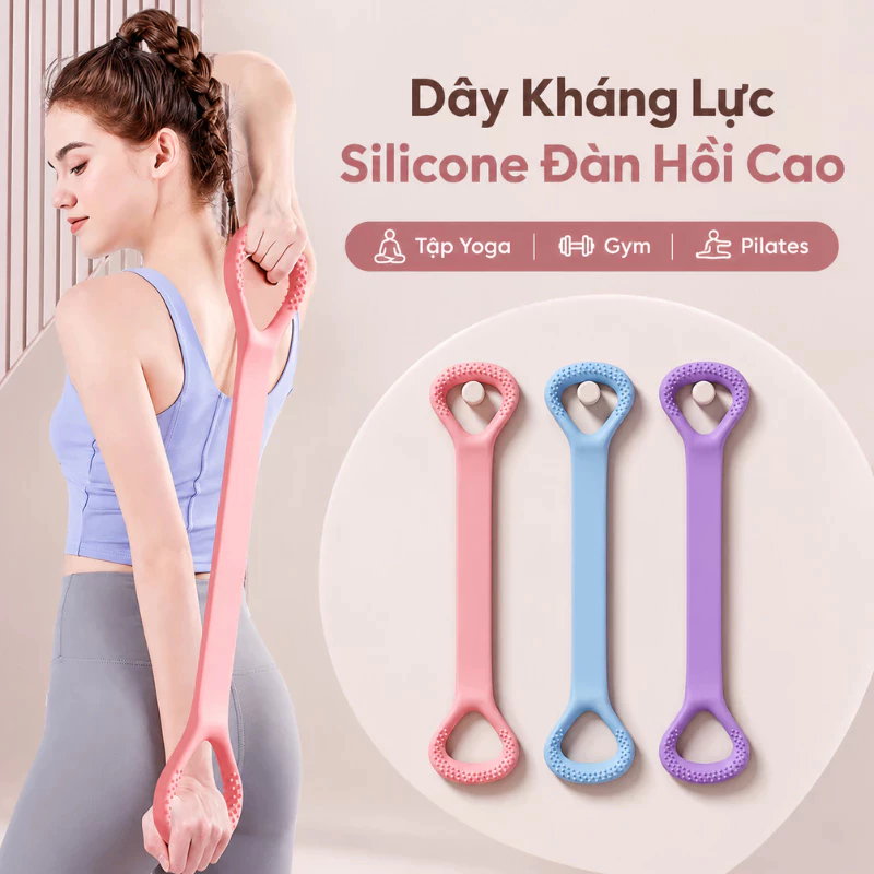 Dây kháng lực silicone đàn hồi cao tập gym, yoga, pilates, dây tập toàn thân chống trượt bền bỉ #A88