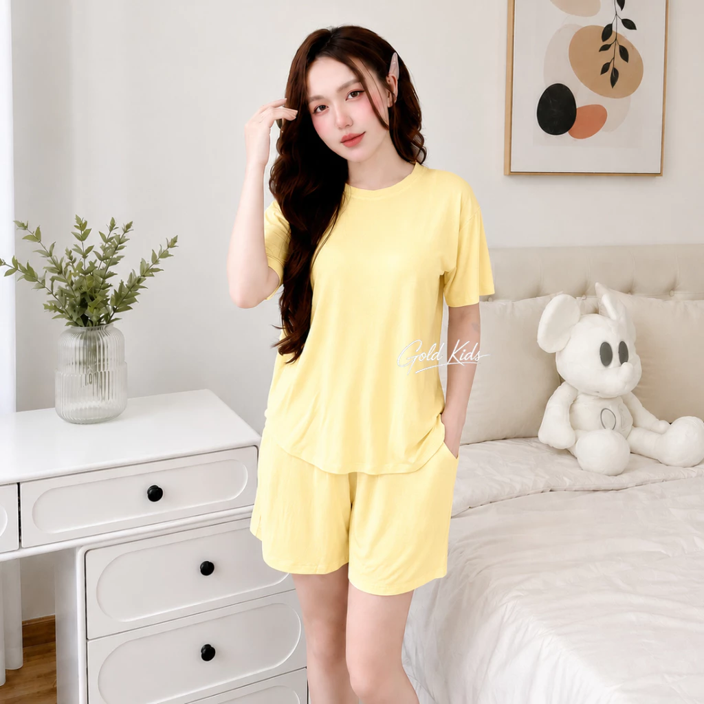 Bộ Thun Lạnh Nữ Mặc Nhà Có Túi Áo Tay Ngắn Quần Short Form Vừa Bộ Ngủ Nữ Size M-2XL 42-75kg 30 Màu