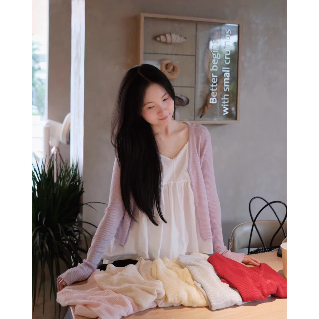 [Steezy] Áo khoác cardigan len mỏng cổ V cúc đồng màu form vừa, áo khoác len mỏng mùa thu đông cho nữ - KC1256