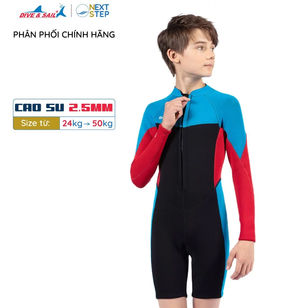 Đồ bơi giữ nhiệt bé trai DIVE and SAIL size 24-50kg tay dài chất liệu cao su dày 2.5mm giữ ấm