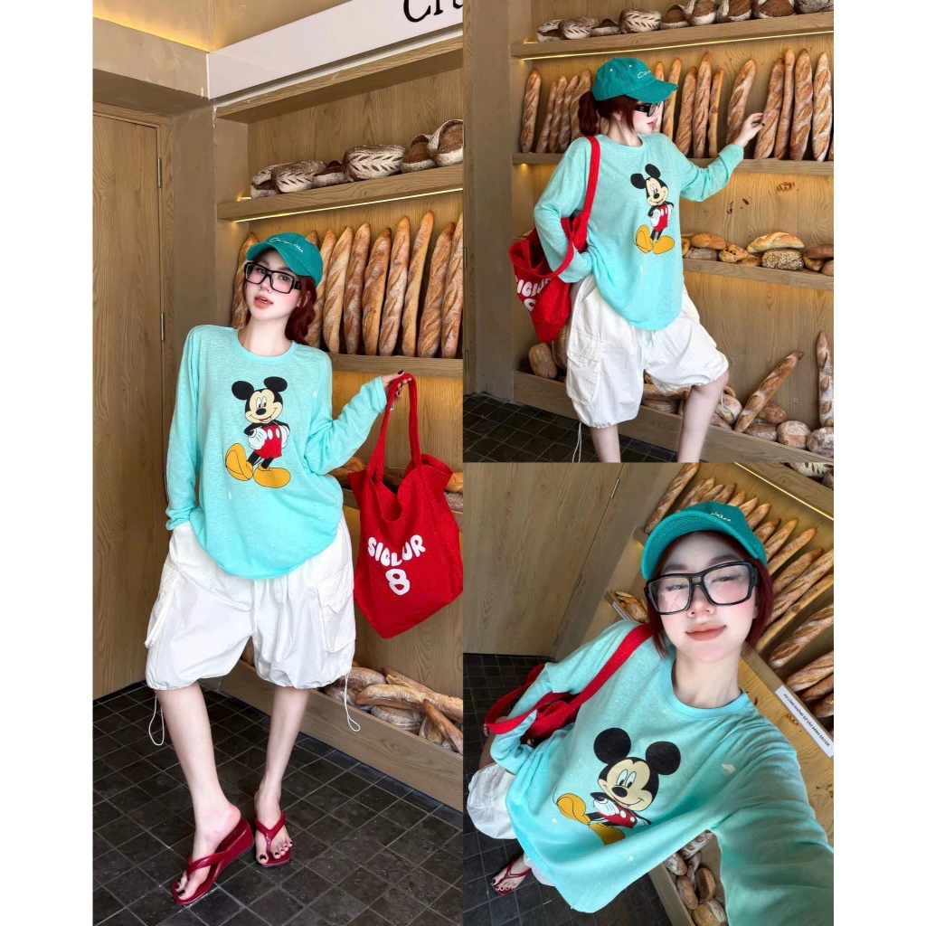 Áo Thun Giấy Xược Dài Tay Xanh QC Loại 1 Chất Mỏng Mịn Siêu Mát không nhăn Chất Liệu 100%  Form Rộng NA111