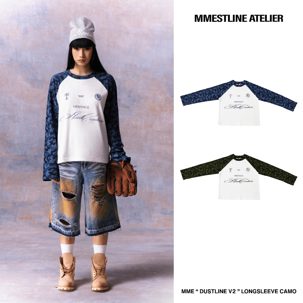 Áo Raglan Longsleeve MMESTLINE "DUSTLINE VER 2" Áo thun tay dài Form Boxy in lụa nổi chất vải Waffle Cotton CAMO