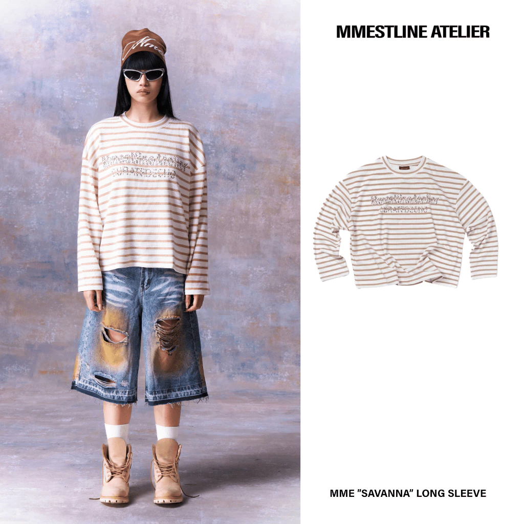 Áo Longsleeve MMESTLINE "Savanna" Áo thun tay dài Form Boxy Vải Waffle Cotton