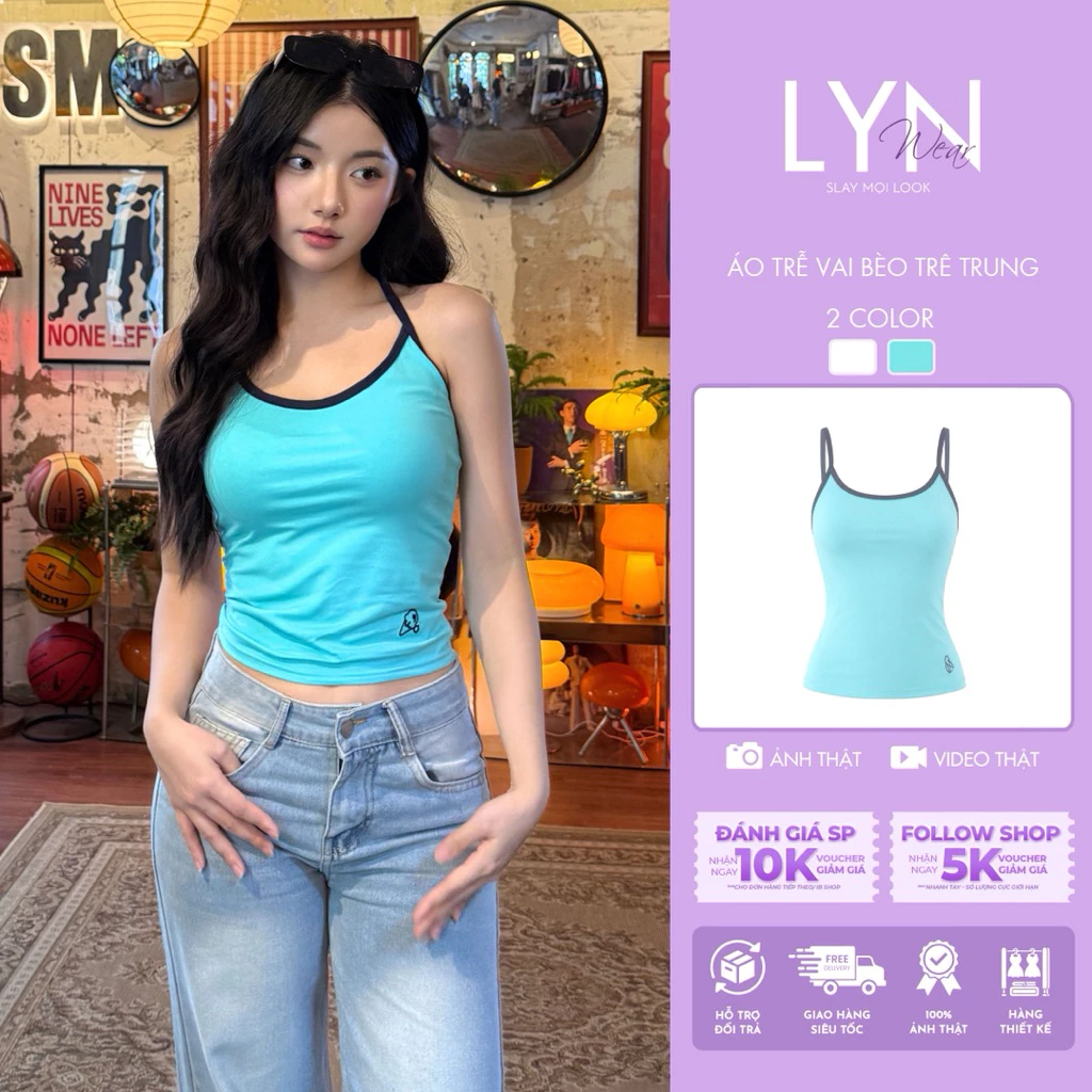 | LYN WEAR | Áo Nữ 2 Dây Kem Tan Tan Phối Viền Form Ôm Cotton Co Giãn Basic Hàn Quốc