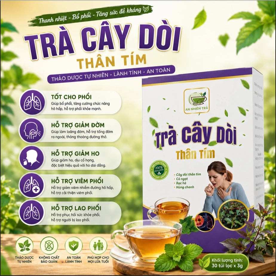 ( Mua 2 Tặng 1 ) Trà cây dòi tím bổ phổi. Người bị ho, đờm nhiều. Hộp 30 túi lọc.