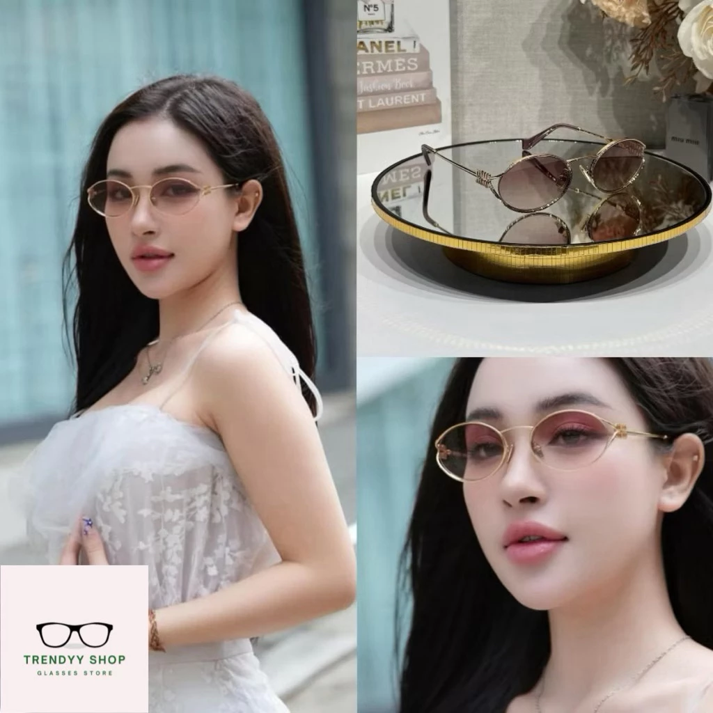 Kính Mắt Nữ thời Trang sành điệu Kiểu dáng oval gọng kim loại Chuẩn hàng [Auth]