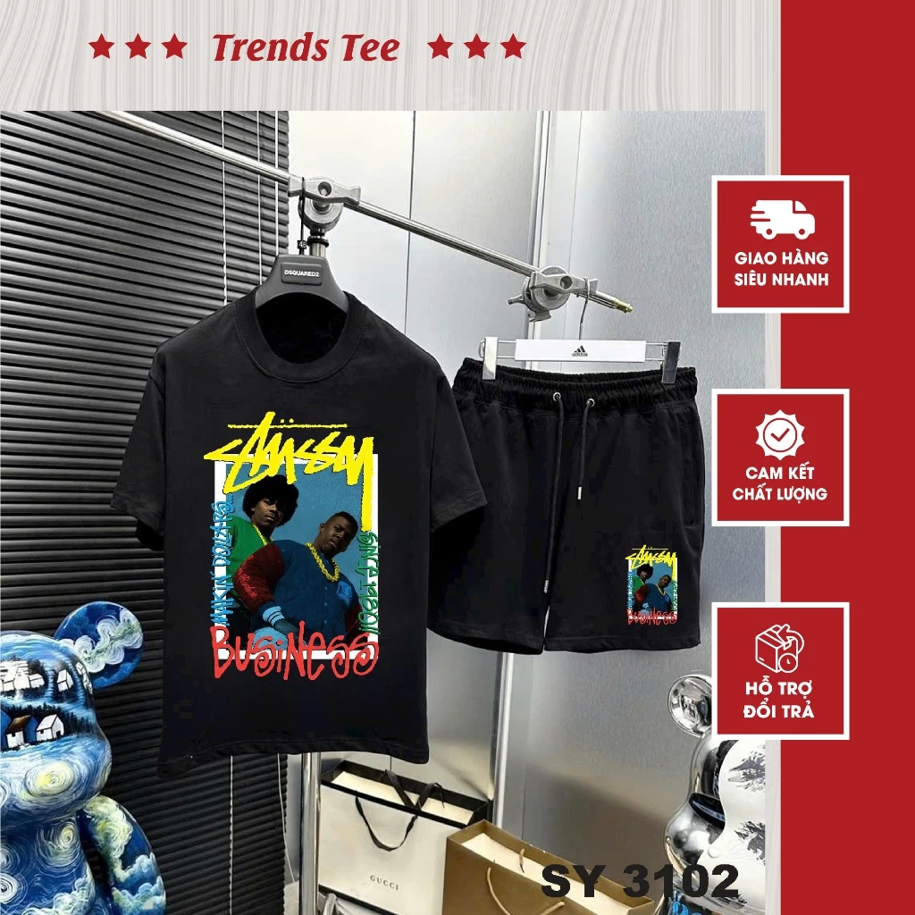 Set Bộ Nam Nữ Form Rộng Áo Cotton 100% & Quần Nỉ Chân Cua Đứng Form Cao Cấp In Hình Stussy