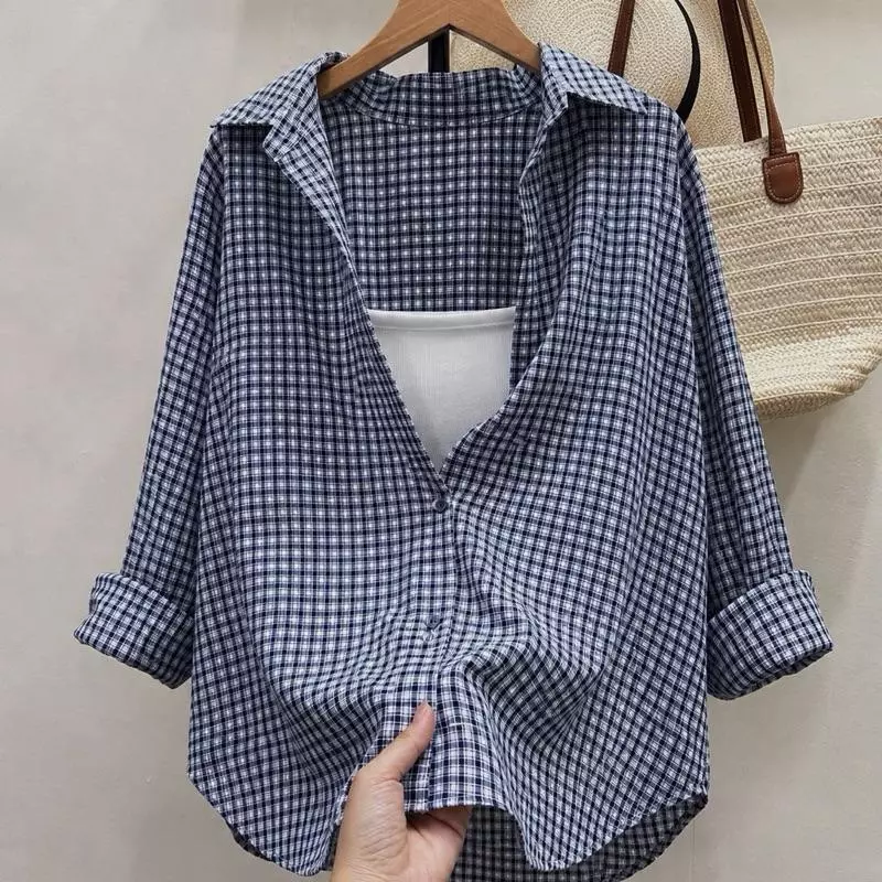 Áo Sơ Mi Bigsize Kẻ Sọc Phom Rộng Basic Dài Tay Thanh Lịch Vạt Bầu Phối Áo Thun Hai Dây Size 50-95kg - (A366+G118)