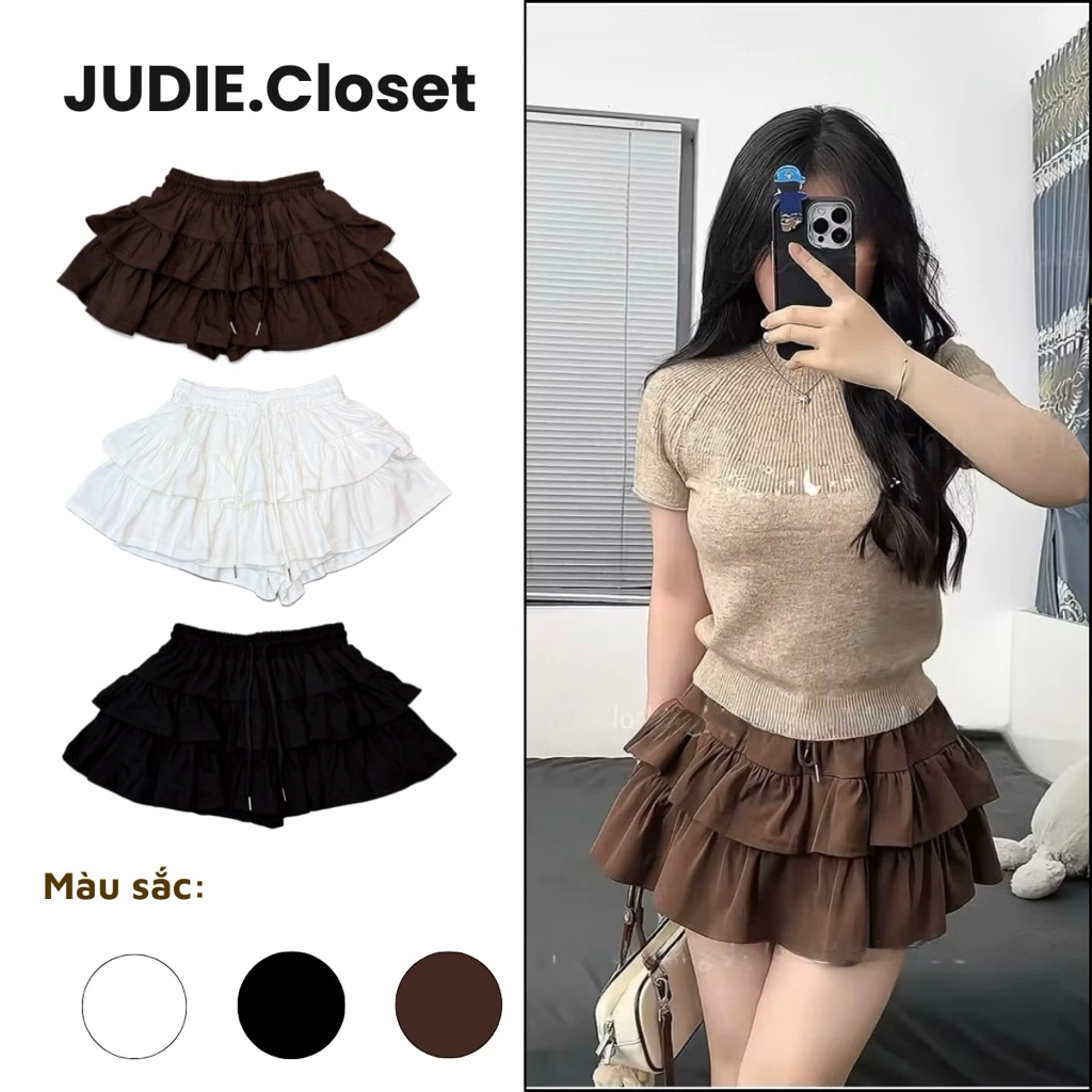 Chân Váy Ngắn Xoè Tầng 2 Lớp, Chân Váy Đi Biển Xoè Bồng Có Quần Bảo Hộ JUDIE.Closet