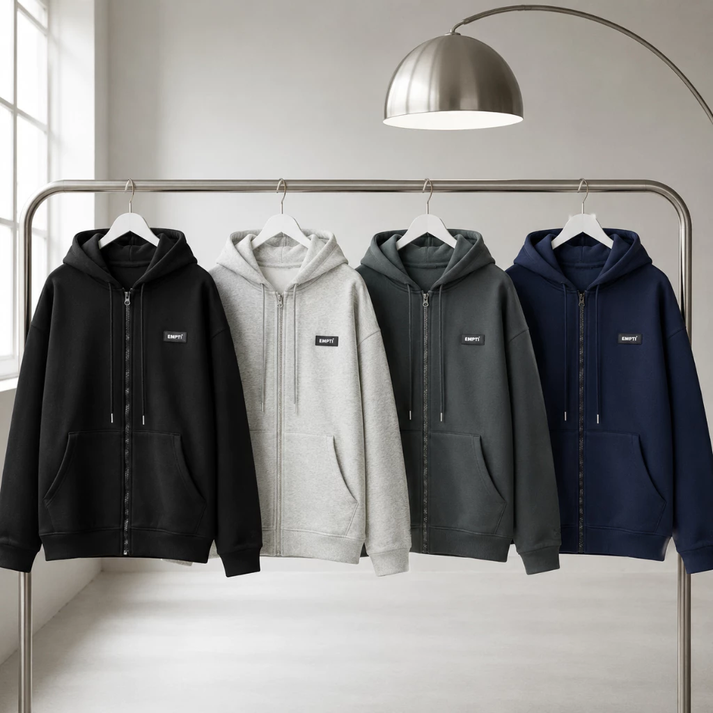 Áo Khoác Hoodie Zip TWEN Tay Phồng Nón 2 Lớp Trùm Qua Đầu Vải Nỉ Bông Form Rộng 4 Màu - TOMANO