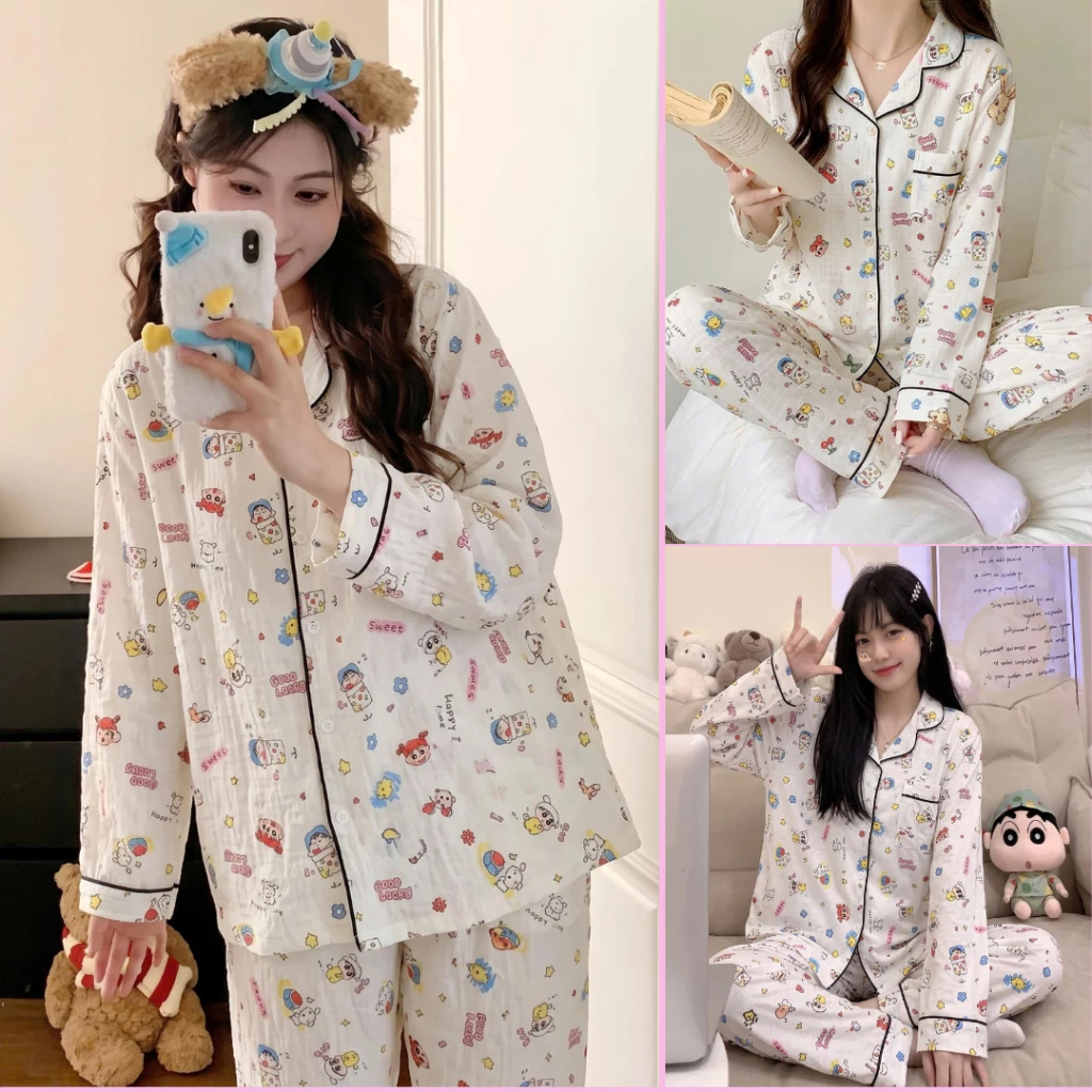 Bộ đồ mặc nhà dài tay họa tiết sin ngủ cute, đáng yêu - Set đồ ngủ quần dài kèm áo  form rộng B59