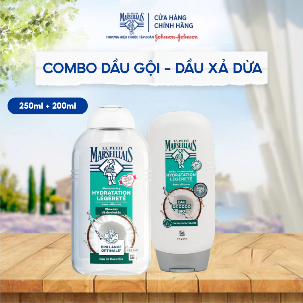 Combo Dầu Gội-Xả Dừa Thiên Nhiên Chăm Sóc Tóc Le Petit Marseillais Mềm Mượt 250ML + 200ML -  DG37429+DX74752