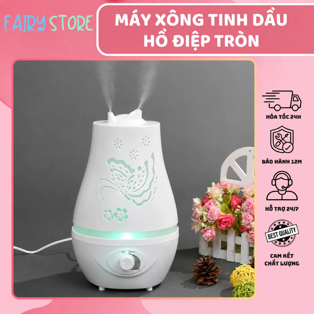 Máy Phun Tinh Dầu Hồ Điệp Tròn 1500ml Khuếch Tán Xông Tinh Dầu Tạo Ẩm - Tạo Hương, Xông Phòng