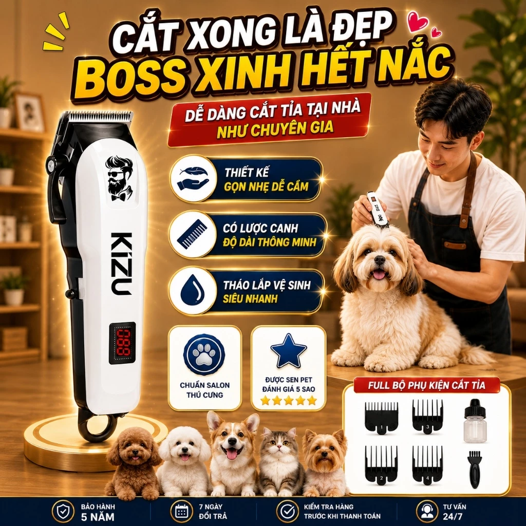 Máy Cắt Lông Thú Cưng Cao Cấp Kizu K879, Tông Đơ Cắt Lông Chó Mèo An Toàn, Dễ Dùng Tại Nhà
