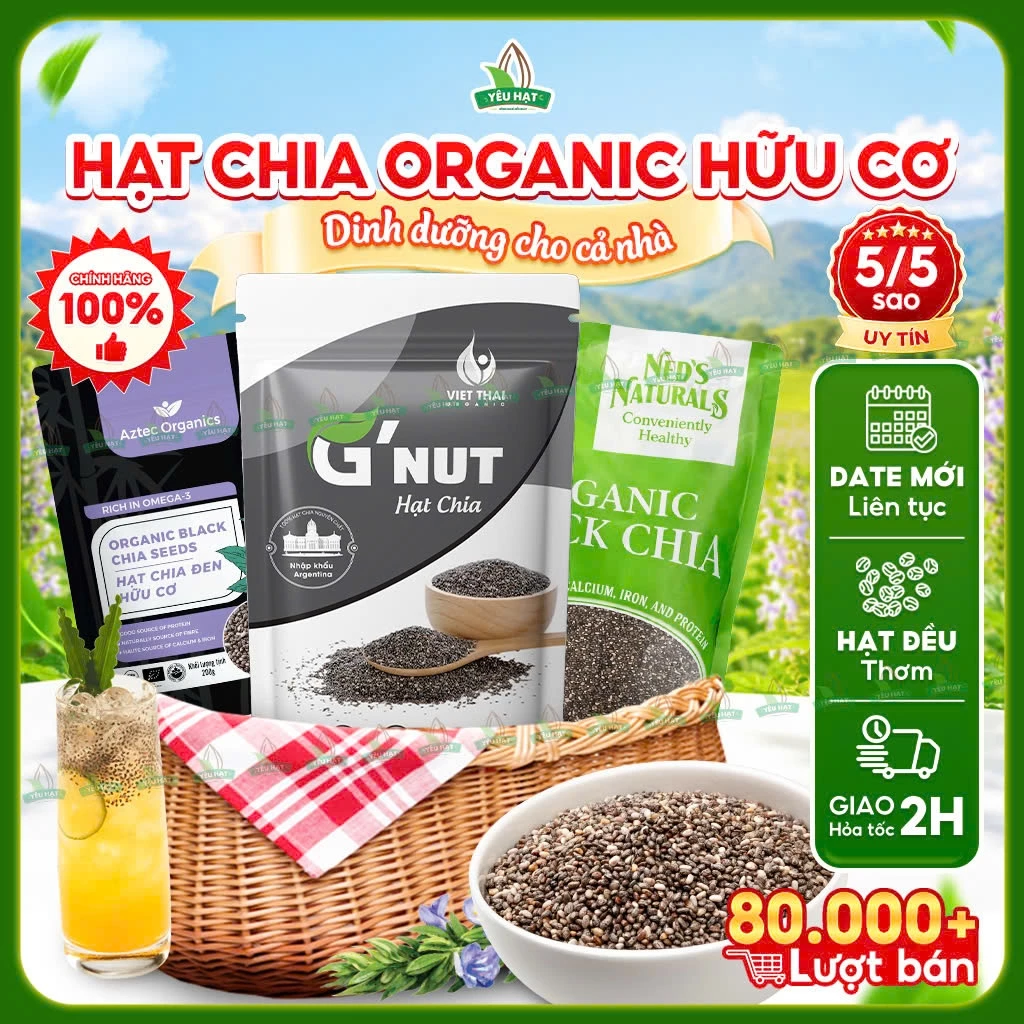 【100% CHÍNH HÃNG】Hạt Chia Organic Hữu Cơ Úc - Chia Đen Giảm Cân Sạch Giàu Omega 3 Detox