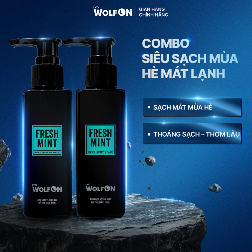 Combo Dung Dịch Vệ Sinh Nam Làm Sạch Fresh Mint, Bright Clean 150ml LYD Wolf ON, Thoáng Mát Cả Ngày
