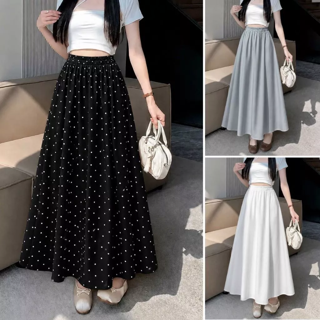 Chân Váy Bigsize Nữ MiDi Chấm Bi Dáng Dài Qua Gối Hai Lớp Dễ Thương Mềm Mại Tiểu Thư