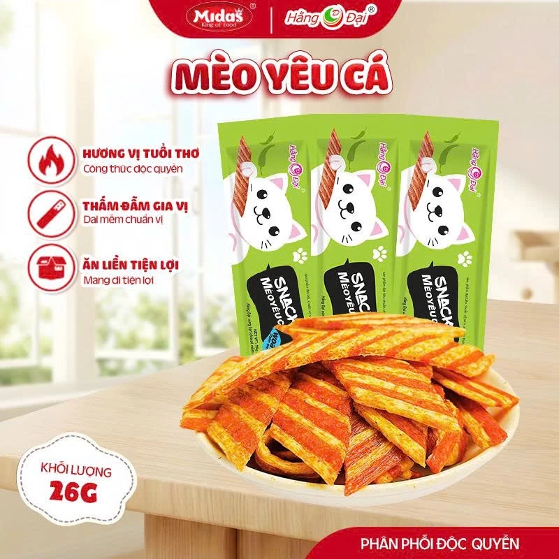 Combo 30 Gói Snack Mèo Yêu Cá Hằng Đại, Hương Vị Ngọt Cay Nhẹ, ăn vặt cổng trường ăn vặt tuổi thơ