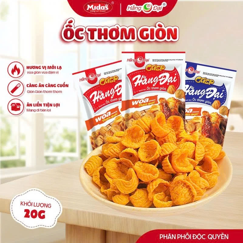 Combo 30 gói snack hình ốc thơn giòn Hằng Đại 20g, bim bim hình ốc mặn ngọt, ăn vặt tuổi thơ ăn