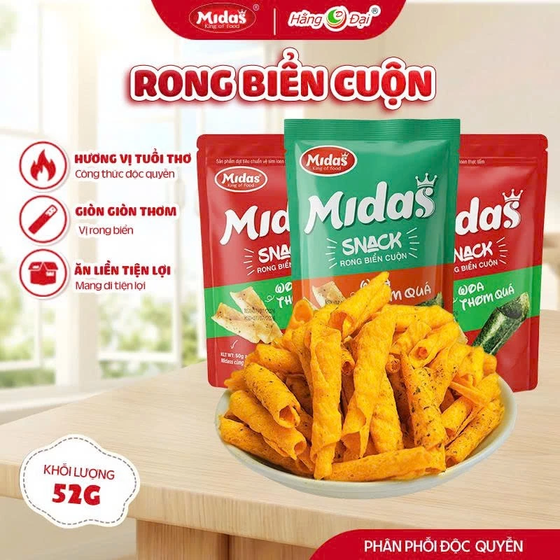 Snack Midas Ngũ Vị - Snack Khoai Tây Lát Rong Biển, Snack Cuộn Rong Biển, Snack Bò Nướng BBQ