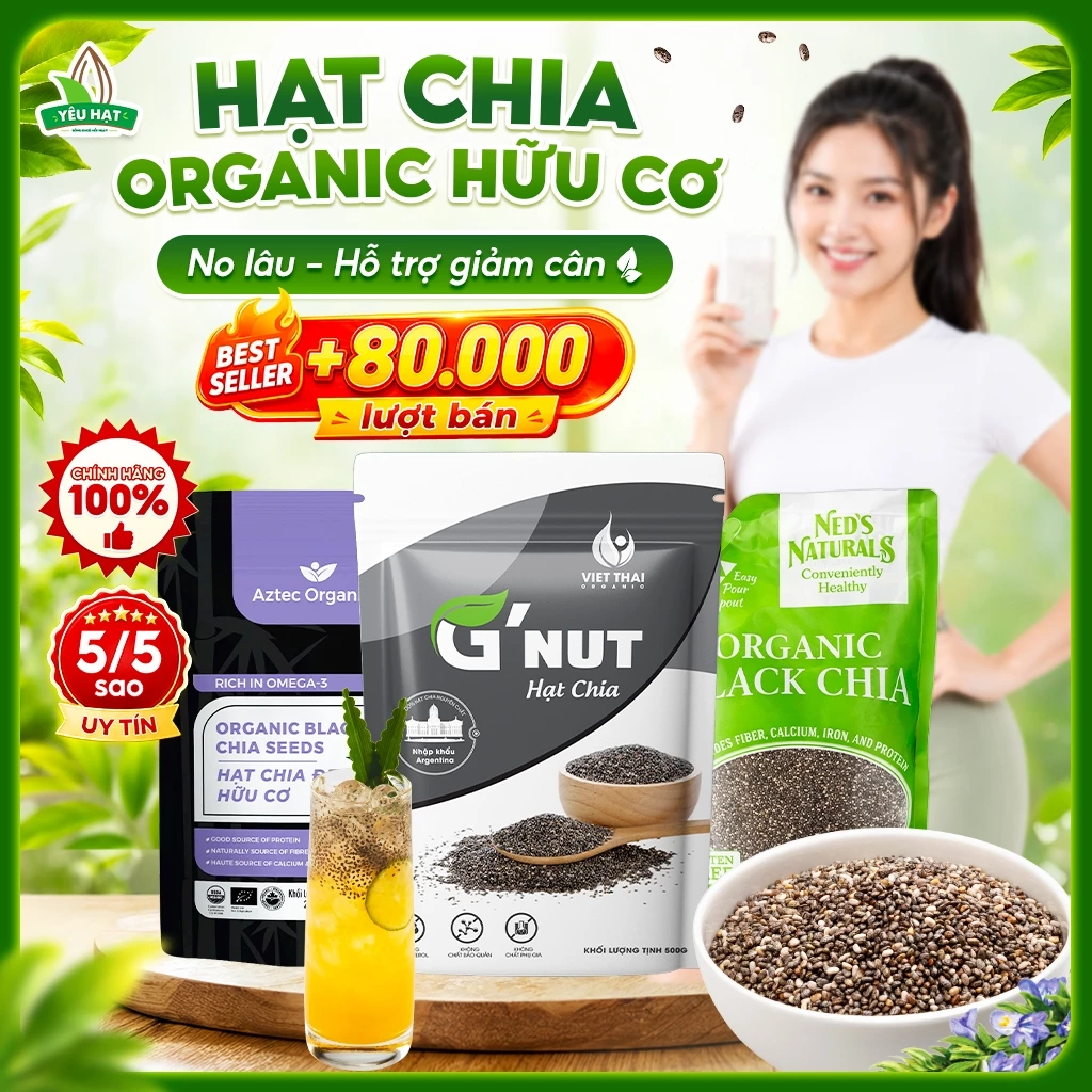 Hạt Chia Giảm Cân Organic Hữu Cơ Chính Hãng 100% - Chia Đen Sạch Giàu Omega 3 Detox