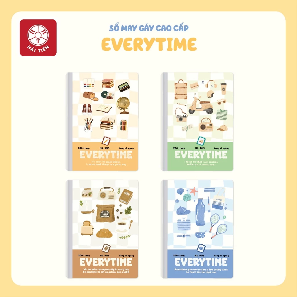 HẢI TIẾN Sổ may gáy bìa bồi cao cấp - Everytime - ĐL 70g/m2 - Kích thước A4,A5,A6 (200,300 trang)