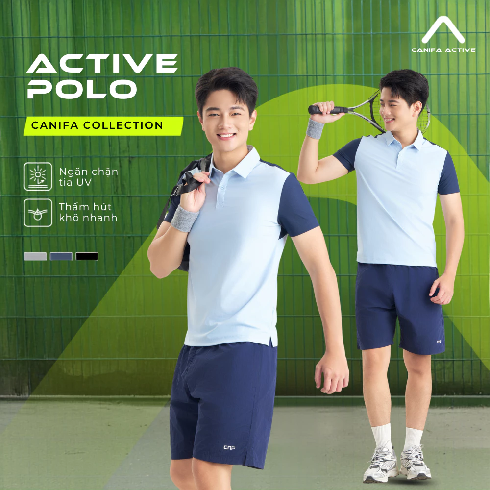 Áo polo active nam CANIFA thể thao Wicking anti UV nylon spandex  8TP26S006
