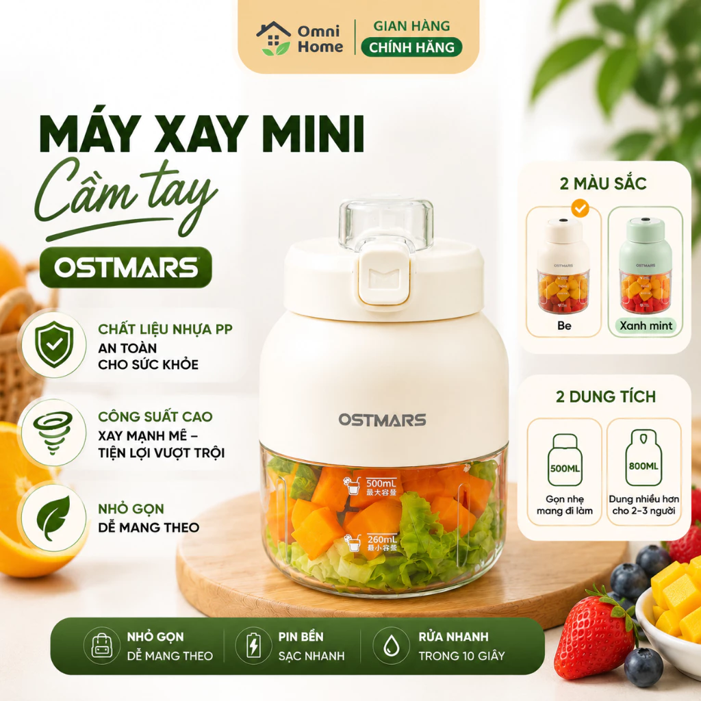 [DEAL MỞ BÁN] Máy xay sinh tố cầm tay OSTMARS máy xay sinh tố mini công suất lớn, không dây, nhỏ gọn Bảo Hành 1 Năm H004