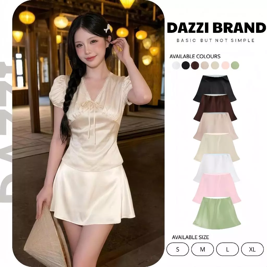 Chân Váy Lụa Dáng Chữ A Ngắn Xòe Phong Cách Y2K Chất Lụa Mềm Mịn DAZZI V012