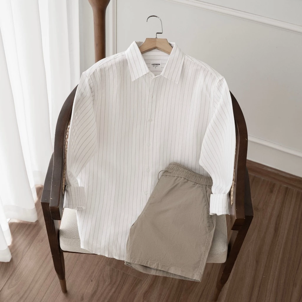 Áo Sơ Mi Nam Sọc Dài Tay ALVIN Chất Vải Linen Mềm Mịn, Form Regular Hàn Thanh Lịch - LUCIINON