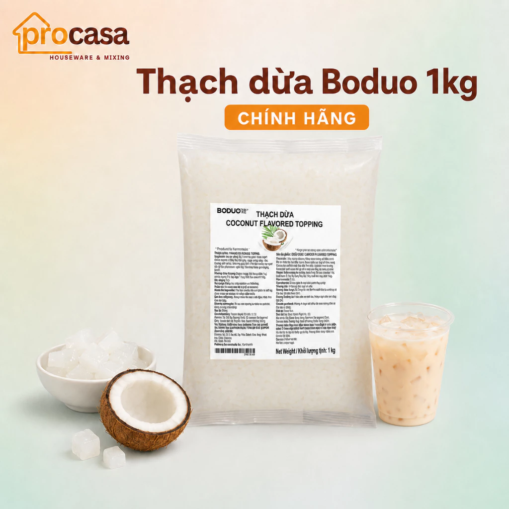 BODUO - Thạch Dừa 1kg - Hạt nhỏ - dùng được ống hút – Topping Pha Chế Trà Sữa, Cà Phê, Ăn Vặt – Vị Dừa Giòn Ngon