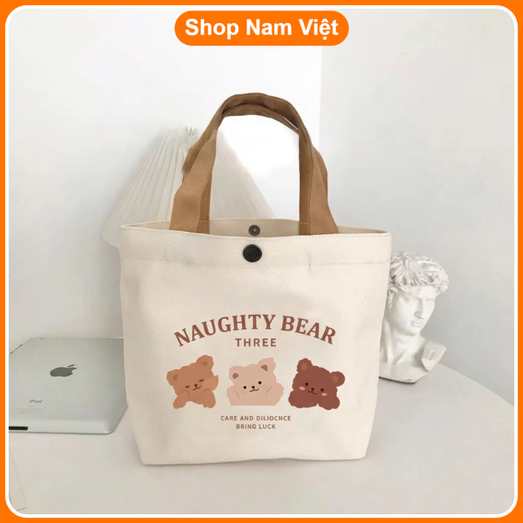 Túi Vải Canvas Tote Dễ Thương Hình Gấu Dành Cho Học Sinh, Sinh Viên, Dân Công Sở