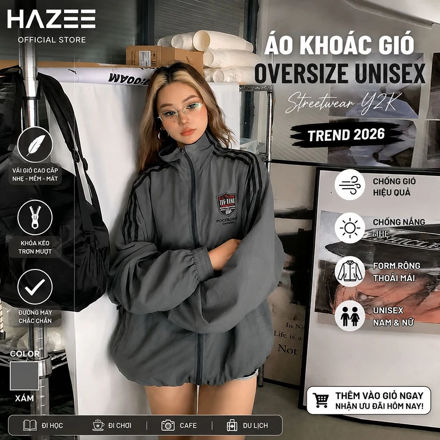 Áo Khoác Gió Oversize Unisex Phong Cách Hàn Quốc - Bomber Form Rộng Streetwear Y2K Chống Nắng Cực Chất