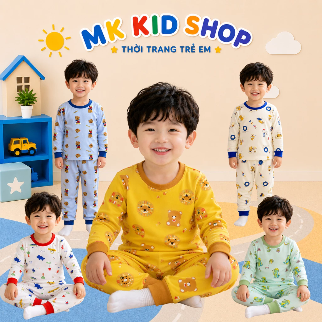 Bộ Dài Tay Thu Đông Cho Bé 7-25Kg, Đồ Ngủ Thun Lạnh Mềm Mát Cho Bé Trai Bé Gái Mặc Nhà đi học