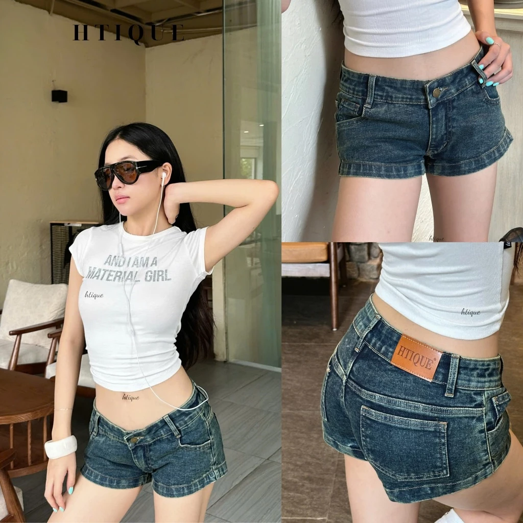 HTIQUE - DEAL mở bán Quần Short Jeans Nữ Cạp Trễ Y2K, Quần Short Jean Nữ Ôm Dáng Cá Tính Dễ Phối Đồ QB42