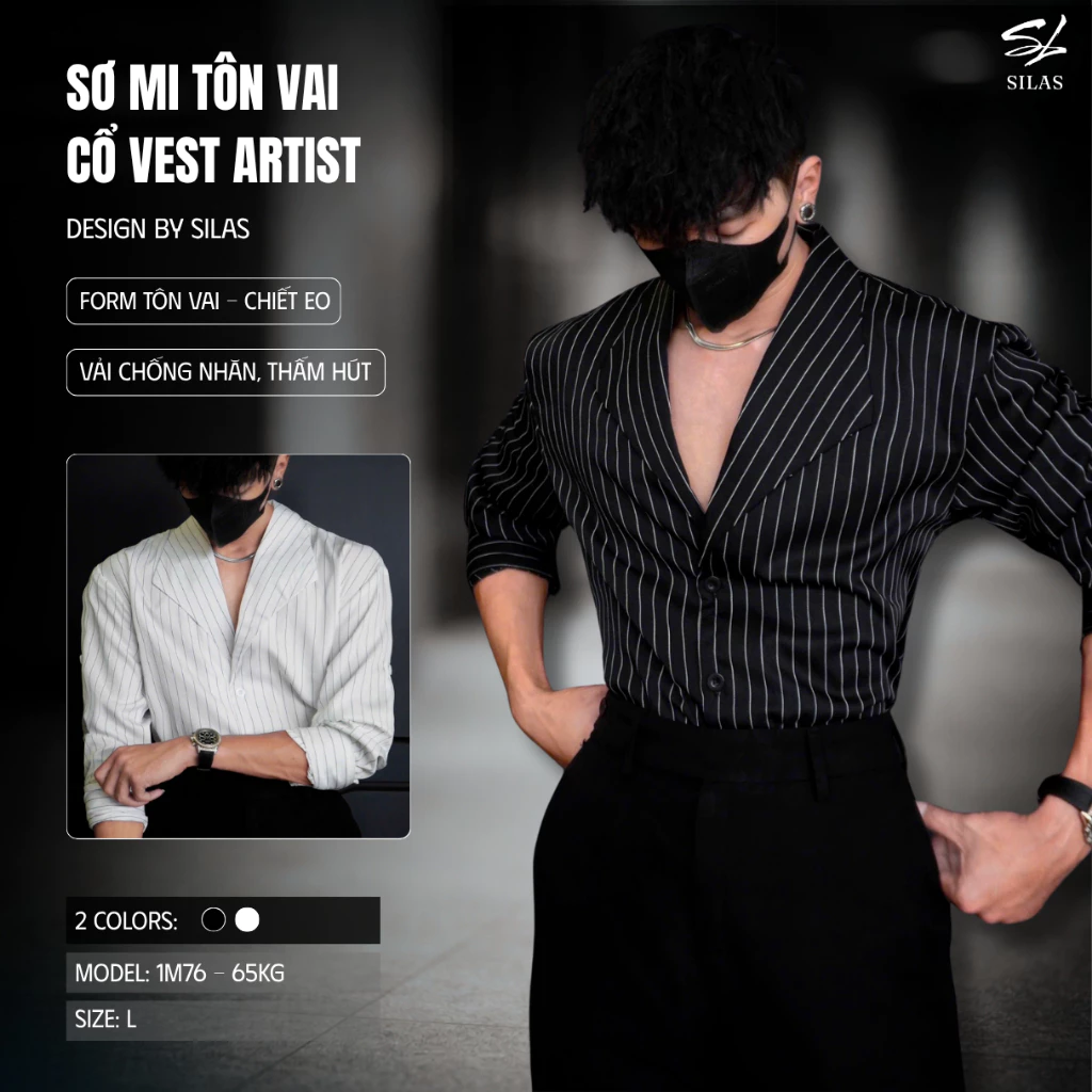 (Form Tôn Vai) Áo Sơ Mi SILAS Form Cổ Vest Silas Artist Kaki Cotton Kẻ Sọc Nhỏ Form Rộng - ASL42