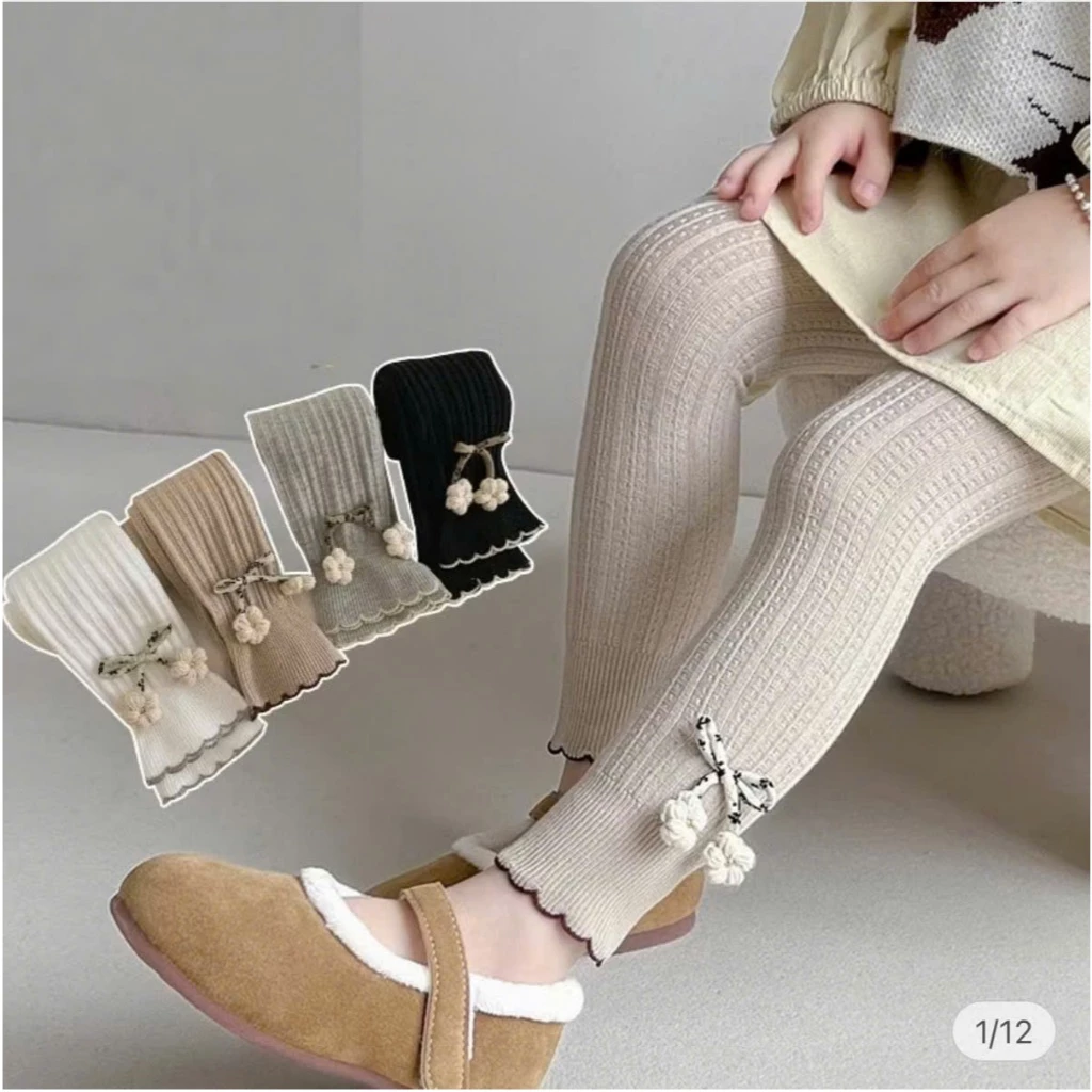 Quần tất cho bé, quần legging len gân không bàn cực xinh dáng ôm gọn QATE05
